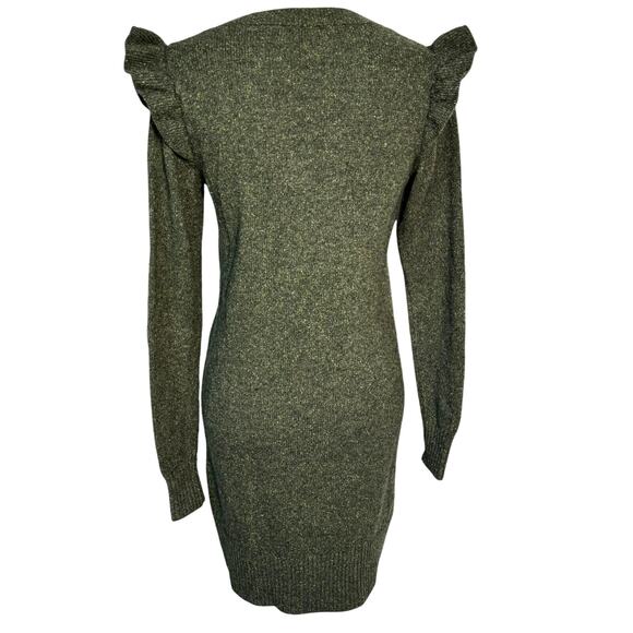 CLUB MONACO Small Green Italian Yarn Wool Silk Long Sleeve Ruffle Sweater Dress - Picture 3 of 9